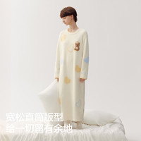 蕉内绒绒520H女士保暖挠头小熊半边绒长袖加长睡裙秋冬软糯睡衣家居服 奶粉艺术小熊 S