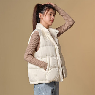 坦博尔 秋冬羽绒服短款女士马甲背心90鸭绒休闲保暖外套 小香白 S (160)