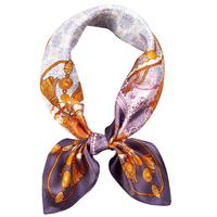 达芬奇密码 真丝小方巾女春秋韩国时尚百搭围巾桑蚕丝丝巾搭西装领巾 丹柿映秋 千米 宫殿魅影 紫色