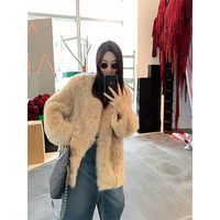 付智恩桃桃乌龙 托斯卡纳皮毛一体外套女减龄羊羔毛皮草大衣冬季 晨雾白 S