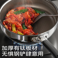 荣事达无涂层钛平底不粘锅家用不锈钢蜂窝电磁炉煤气灶炒菜深煎锅