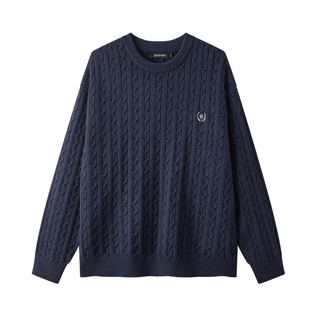 gxgjeans 25年冬新品 美式刺绣绞花毛衣针织衫 藏青色