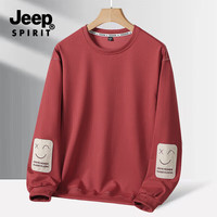 JEEP SPIRIT吉普卫衣男2025重磅宽松圆领长袖秋季流行男士百搭套头衫 红色 3XL