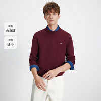 Navigare意大利小帆船休闲针织衫男款2025春秋季圆领净色毛衣打底衫 勃艮第红 XL