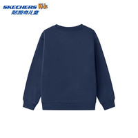 Skechers斯凯奇儿童秋季加绒圆领套头卫衣男女童宽松针织休闲上衣L425K030