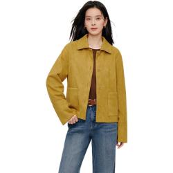 茵曼 简约麂皮绒短款外套2024秋女装宽松夹克上衣 姜黄色 S