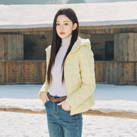 坦博尔羽绒服女连帽轻薄短款修身轻便冬季外套310218D 布蕾黄 2XL (180)
