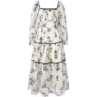 太平鸟夏季法式撞色系带连衣裙长袖印花裙女 黑色纹样 S