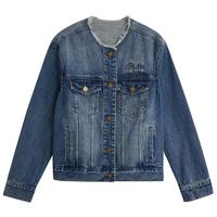 茵曼(INMAN)复古洗水毛边刺绣圆领牛仔外套2025秋季女装100%棉上衣 牛仔蓝 S