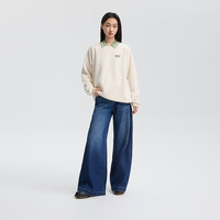 李 Lee25秋冬宽松版圆领刺绣Logo复合灯芯绒连肩袖男女同款卫衣 米白色（尺码偏大，拍小一码） M