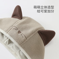 巴厘小猪婴儿帽子秋冬季加厚保暖宝宝护耳系带帽秋季超萌可爱新生儿胎帽 烟灰 41cm
