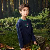 马骑顿（MQD）男童25春学院风基础内搭中大童上衣撞色字母长袖T恤 藏青 130