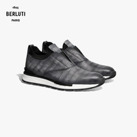 Berluti Fast Track鳄鱼皮和羊绒运动便鞋男士休闲鞋 铝黑色