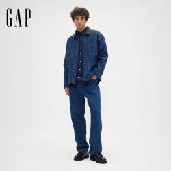 Gap 男装2025秋季工装拼接翻领多口袋夹克休闲外套美版823703 深色水洗 S 美码  M亚洲码175/92A