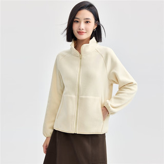 佐丹奴休闲外套女摇粒绒纯色袋鼠兜立领插肩抓绒衣女13374810 76灰脊紫 XL