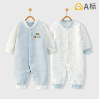 班杰威尔（Banjvall）婴儿衣服秋冬季夹棉保暖连体衣0-2岁宝宝哈衣爬服无骨居家睡衣 保暖2件装(飞行鸭+小雨点) 80cm (9-12个月)