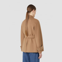 MaxMara2025秋冬女装绵羊毛双排扣系带风衣式大衣9086025106& 黑色 40