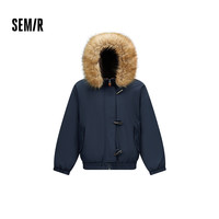 森马(Semir)羽绒服女冬季可脱卸毛领牛角扣80绒子2025学院风外套109725113026