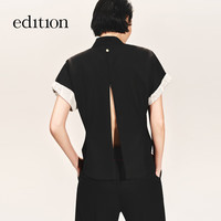 edition× SAMUEL GUI YANG联名系列新中式羊毛醋纤翻折短袖上衣 黑色 XS