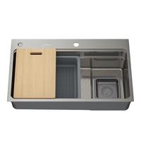 九牧（JOMOO）不锈钢魔法师压纹飞雨水槽大单槽滤渣洗菜盆75*48抽拉龙头06588