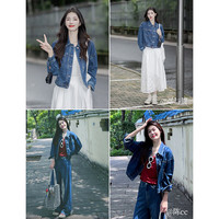 茵曼(INMAN) 章若楠同款复古短款牛仔外套年秋长袖上衣 牛仔蓝-经典款-18438139 L