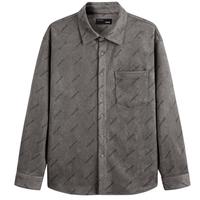 GXG男装双色印花长袖衬衫外套 灰绿色 175/L L -175