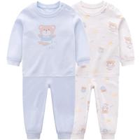 拉比儿童衣服秋冬婴儿保暖内衣秋衣秋裤男童女宝宝睡衣睡裤打底2套装 元气熊肩开服套装2套装  粉蓝 90
