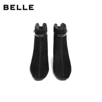 百丽(Belle)复古羊皮绒面时装靴女2025冬气质优雅短靴BBW44DD5 黑色-单里 33