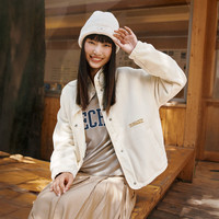 斯凯奇【摇粒绒拼接】秋女式外套防风保暖运动外套女 奶油米白/00NA XL