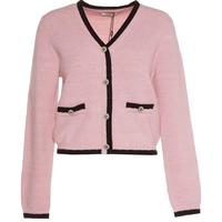 百图betu女装秋季毛针织衫V领长袖可拆卸蝴蝶结毛衫女2308T16 粉红 M