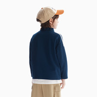 马骑顿（MQD）MQD马骑顿童装儿童华夫格翻领T恤24秋装男童条纹长袖polo衫 藏青 120