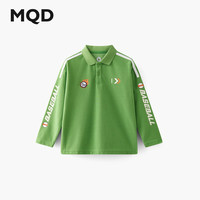 马骑顿（MQD）MQD马骑顿童装儿童华夫格翻领T恤24秋装男童条纹长袖polo衫 草绿 120