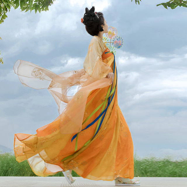 重回汉唐 长安渡 女款汉服  橘黄色披帛  均码