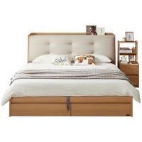全友家居北欧风高箱储物床1.8米x2米双人床多功能储物收纳家居大床 原木色|床 1.8x2米【大容量储物+床头充电】