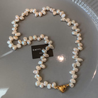 QUAMER 老凤凰金店款天然不规则巴洛克异形淡水珍珠项链 A款-错位花瓣 41cm