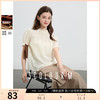 3COLOUR 三彩 女士醋酸白衬衫褶皱立领泡泡袖宽松 D402FM11NC20