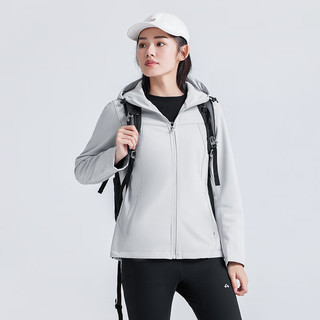 拓路者秋季防风防泼水登山服外套女装春秋款三防夹克连帽休闲软壳衣 银灰色 M