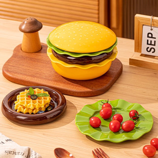 佩尔森汉堡包碗盘套装趣味碗盘沙拉碗创意甜品盘陶瓷餐具可爱