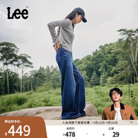 李 Lee【张凌赫代言】25秋冬宽松五袋款设计深蓝色女阔腿牛仔裤 深蓝色 27