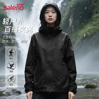班尼路（Baleno）连帽夹克外套女2025户外登山旅行防风防雨男女同款工装上衣服 黑色 常规 M