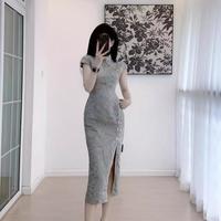 LEATHER CAT 复古高级感新中式素雅修身旗袍古典开叉连衣裙