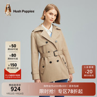 暇步士（Hush Puppies）女装秋季收腰连帽风衣外套 130卡其 XS