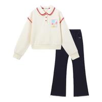 英氏（YEEHOO）儿童套装女童秋季卫衣裤子两件套棉柔亲肤女孩衣服秋装中小童装 莓果妙语套装-米白 130