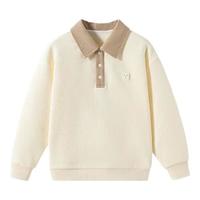 英氏(YEEHOO)儿童卫衣男童打底衫秋季华夫格面料透气学院男孩上衣秋装中大童装 翻领秋日-米白 120