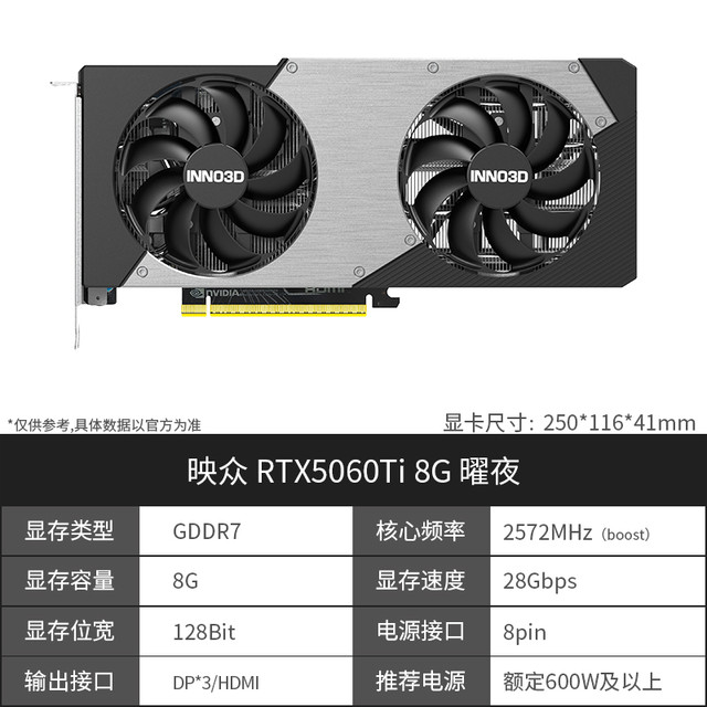 移动端：映众 RTX5060Ti 曜夜 8G/16G 全新架构DLSS 4 甜品电竞游戏台式电脑独立显卡 RTX5060Ti 曜夜 X2 8G