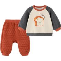 英氏宝宝套装衣服秋冬男女童长袖卫衣长裤婴儿两件套加绒保暖 奶油吐司套装 80 cm