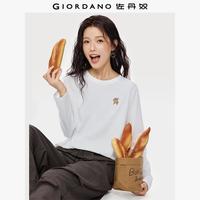 佐丹奴长袖T恤女秋冬纯棉提钱退休主题刺绣圆领上衣05395784 16皎白(卡皮巴拉) L