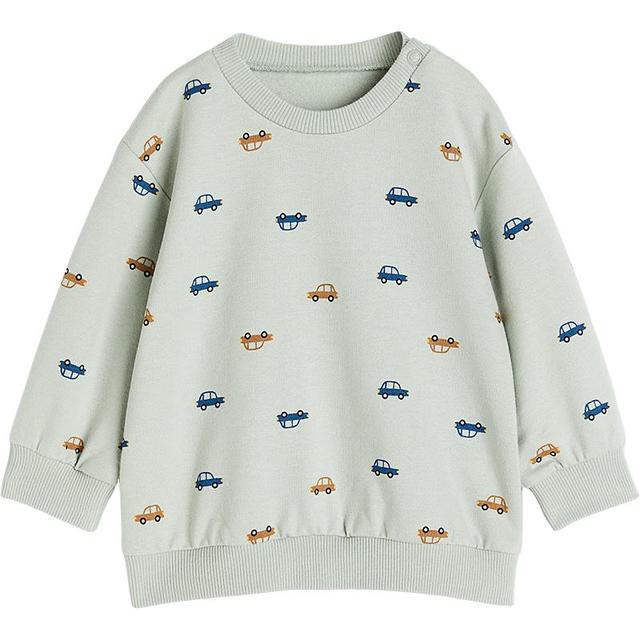 H&M 童装女婴幼童卫衣休闲洋气棉质套头长袖上衣0579010 浅绿色/汽车