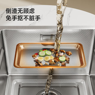 摩恩阳光系列厨房水槽大单槽洗菜盆一体盆304不锈钢台上中下家用洗碗水池 四孔集渣银色水槽-圆形抽拉顶配 60*46CM