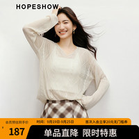 红袖复古绞花毛针织衫2025秋季女装几何菱纹宽松长袖V领高级上衣 浅米005 M